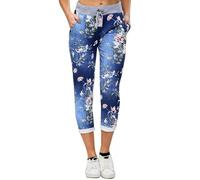 FIANA FASHIONS Italian Magic Pants - Pantaloni da donna elasticizzati in vita, comodi, eleganti e versatili, per il tempo libero, estivi, palestra, corsa, Denium - Floreale, 46-52 Plus