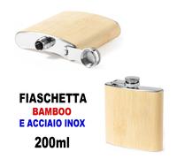 FIASCHETTA 200ml WHISKY ACCIAIO INOX BAMBOO VITE SICUREZZA TASCABILE BORRACCIA