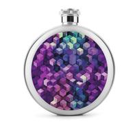 Fiaschetta a forma di cubi di colore astratto viola in acciaio inox a prova di perdite, portatile, circolare, per campeggio, pesca, feste di nozze, 141,7 g