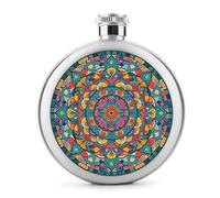 Fiaschetta circolare con mandala per liquori, in acciaio inox, a tenuta stagna, portatile, per esterni, campeggio, viaggi, regali