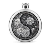 Fiaschetta circolare in acciaio inox con fiori colorati, per liquori, tascabile, portatile, per bevande, 141,7 g