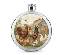 Fiaschetta classica con stampa di polli e fattoria, fiaschetta in acciaio inox per liquori, fiaschetta tascabile da 150 ml