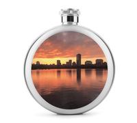 Fiaschetta classica per liquori, fiaschetta in acciaio inox per liquori, con stampa di tramonto e orizzonte di città sul fiume, fiaschetta tascabile da 141,7 g