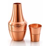 Fiaschetta con bicchiere, caraffe da comodino in puro rame, per benefici per la salute ayurvedica - 1,4 lt. di capacità (47,3 once fluide statunitense)