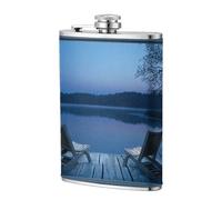 Fiaschetta con due sedie su una tasca in legno da 226,8 g, in acciaio inox, per papà, testimone dello sposo, matrimonio, viaggi, campeggio