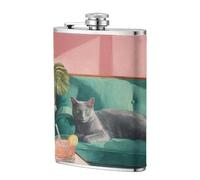 Fiaschetta con gatto blu sdraiato su un divano verde, 226,8 g, in acciaio inox, per papà, testimone dello sposo, matrimonio, viaggi, campeggio