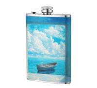 Fiaschetta con piccola barca in una porta aperta, 236 ml, in acciaio inox, con bandierine per papà, testimone dello sposo, matrimonio, viaggi, campeggio