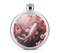 Fiaschetta da 141,7 g per whisky, fiori di ciliegio, carpa rossa, in acciaio inox, a prova di perdite, per liquori, mensa, liquori, regali di viaggio, matrimoni, addio al nubilato
