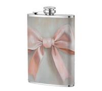 Fiaschetta da tasca con fiocco rosa, 226,8 g, in acciaio inox, per papà, testimone dello sposo, matrimonio, viaggi, campeggio