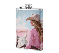Fiaschetta da tasca in acciaio inox rosa con motivo cowgirl western, 226,8 g, per papà, testimone dello sposo, matrimonio, viaggi, campeggio