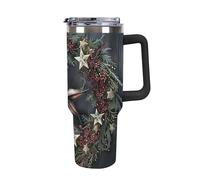Fiaschetta da viaggio da 1180 ml con cannuccia in acciaio inox, tazza isolata per auto, bicchiere riutilizzabile per bevande calde e fredde, bacche primitive rosse del Texas occidentale