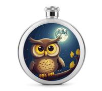 Fiaschetta da whisky con gufo e luna gialla, piccola fiaschetta portatile da viaggio per liquori, in acciaio inox, a prova di perdite, per feste di nozze, testimone dello sposo, regalo per damigella