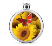 Fiaschetta da whisky da 141,7 g con girasoli gialli con farfalla rossa stampata in acciaio inox fiaschetta fiaschetta a prova di perdite bottiglie di liquore per liquori per regali di viaggio
