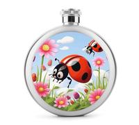 Fiaschetta da whisky da 141,7 g con stampa a forma di coccinella in stile cartone animato, fiaschetta in acciaio inox, a prova di perdite, per liquori, mensa, liquori, regali di viaggio, matrimoni