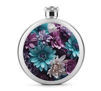 Fiaschetta da whisky da 141,7 g, con stampa di fiori viola e verde acqua, in acciaio inox, a prova di perdite, per liquori, mense, liquori, regali di viaggio, matrimoni, addio al nubilato