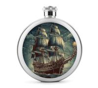Fiaschetta da whisky in stile nautico vintage con nave pirata a vela, piccola fiaschetta portatile da viaggio, in acciaio inox, a prova di perdite, per feste di nozze, testimone dello sposo, regalo