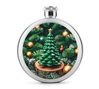 Fiaschetta da whisky verde da 141,7 g con stampa albero di Natale in acciaio inox, fiaschetta a prova di perdite, per liquori, mense, liquori, regali di viaggio, matrimoni, addio al nubilato