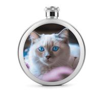 Fiaschetta, fiaschetta in acciaio inox con stampa di gatto dagli occhi blu, moderna fiaschetta da campeggio, fiaschetta da 5 once