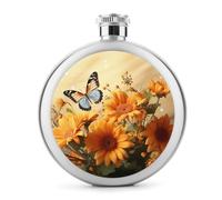 Fiaschetta, fiaschetta moderna in acciaio inox con stampa di girasoli e farfalle, fiaschetta da campeggio, fiaschetta da 141,7 g