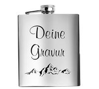 Fiaschetta in acciaio inox, 200 ml, colore argento, con incisione personalizzata, colore nero, regalo personalizzato per compleanno, Natale, festa del papà, testimoni, 5 righe (argento)