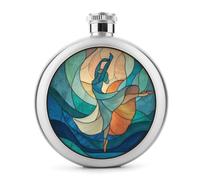 Fiaschetta in acciaio inox con figura in vetro colorato, per liquori, tascabile, rotonda, portatile, per bevande, 141,7 g