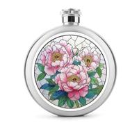 Fiaschetta in acciaio inox con fiore di peonie rosa, fiaschetta per liquori, tascabile, rotonda, portatile, per bevande, 141,7 g
