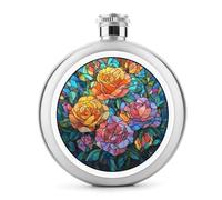 Fiaschetta in acciaio inox con motivo a mosaico e fiori di rosa, per liquori, rotonda, tascabile, portatile, per bevande, 141,7 g