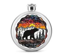 Fiaschetta in acciaio inox con orso che cammina sul legno, per liquori, tascabile, rotonda, portatile, per bevande, 141,7 g