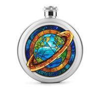 Fiaschetta in acciaio inox con pianeta terra in vetro colorato, per liquori, tascabile, rotonda, portatile, per bevande, 141,7 g