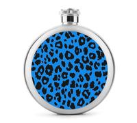Fiaschetta in acciaio inox con stampa leopardata blu e nera, fiaschetta per liquori, tascabile, rotonda, portatile, per bevande, 141,7 g