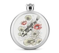 Fiaschetta in acciaio inox, fiaschetta moderna con stampa di fiori di loto e carpa, fiaschetta da campeggio, fiaschetta da 141,7 g