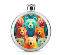Fiaschetta in acciaio inox,Orsi colorati stampa moderna fiaschetta,Fiaschetta da campeggio tascabile,Fiaschetta da 5 once