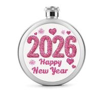 Fiaschetta in acciaio inox per liquori, con scritta "Happy New Year" e scritta "Happy New Year", colore rosa glitterato, per liquori, portatile, per bevande, 141,7 g