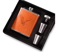 Fiaschetta in pelle rivestita in acciaio inossidabile da 7oz/200ml perfetta per regali da uomo Anniversario di compleanno (marrone)