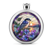 Fiaschetta in vetro colorato blu con uccellini al tramonto, fiaschetta per liquori, bottiglia rotonda portatile per bevande da 141,7 g