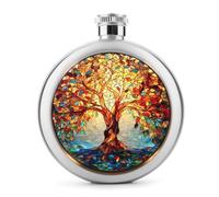 Fiaschetta in vetro colorato, con albero della vita, in acciaio inox, per liquori, tascabile, rotonda, portatile, per bevande, 141,7 g