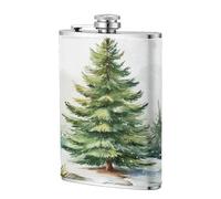Fiaschetta invernale tascabile con albero di pino e acquerello, 236 ml, in acciaio inox, per papà, testimone dello sposo, matrimonio, viaggi, campeggio