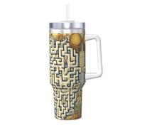 Fiaschetta isolata sottovuoto con labirinto con mappa del tesoro con stampa di un bullo di ghiaccio da 1180 ml, con manico e cannuccia, ideale per palestra, campeggio, ufficio, auto