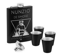 Fiaschetta nera in metallo - incisione personalizzata - 200ml - in acciaio inossidabile - 4 bicchieri e mini imbuto - dimensioni 15,5cm x 9,5cm - pensiero per uomo - pompiere