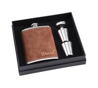 Fiaschetta per Alcolici Personalizzata per Uomo - Fiaschetta in Acciaio Inox 304 da 8 oz - Ideale Regalo per il Testimone di Nozze(Marrone)