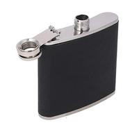 Fiaschetta per liquori, 150 ml in acciaio inox a prova di perdite, bottiglie tascabili con imbuto e copertura in pelle nera per vino whisky alcolico (5 oz)