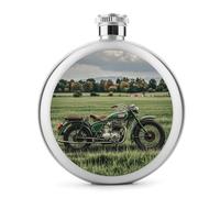 Fiaschetta per liquori con motivo motociclette su erba verde, in acciaio inox, a tenuta stagna, portatile, per esterni, campeggio, viaggi, regali