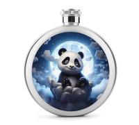 Fiaschetta per liquori con scritta in inglese "Panda Admiring the Moon", in acciaio inox, portatile, con fondine in acciaio inox