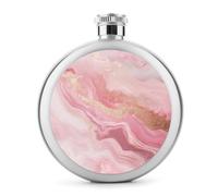 Fiaschetta per liquori, in acciaio inox, color oro rosa, con marmo, rotonda, portatile, per bevande, 141,7 g