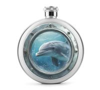 Fiaschetta per liquori, in acciaio inox, con motivo delfino nell'oceano, con antica nave, per liquori, portatile, per bevande, 141,7 g