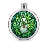 Fiaschetta per liquori, in acciaio inox, con motivo piante tropicali verdi in vaso, rotonda, portatile, per bevande, 141,7 g