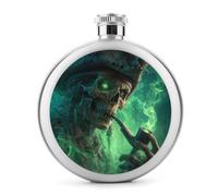 Fiaschetta per liquori, in acciaio inox, con motivo pirata scheletrica con occhio luminoso, tascabile, rotonda, portatile, per bevande, 141,7 g