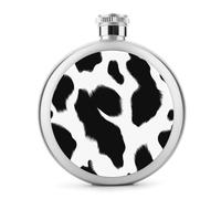 Fiaschetta per liquori, in acciaio inox, con pelle di mucca, rotonda, portatile, per bevande, 141,7 g