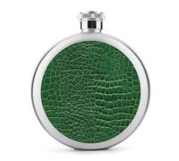 Fiaschetta per liquori in acciaio inox con texture in pelle di coccodrillo verde e pelle di osso, borraccia rotonda portatile per bevande, 141,7 g