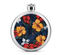 Fiaschetta per liquori realistica con fiori hawaiani, rotonda, in acciaio inox, a prova di perdite, per compleanni, regali di Natale, per uomini, donne, damigelle d'onore, feste di nozze, 141,7 g